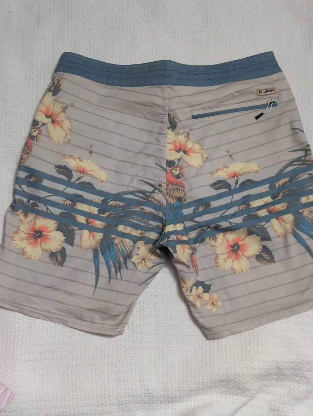Billabong Men's Gray Floral Board Shorts with Blue Waistband